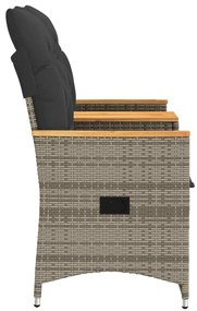 2 személyes szürke polyrattan dönthető kerti kanapé asztallal