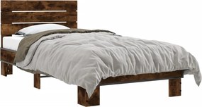 vidaXL füstös tölgyszínű szerelt fa és fém ágykeret 75 x 190 cm