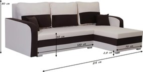 KOROS Kinyitható sarokkanapé Fekete/fehér