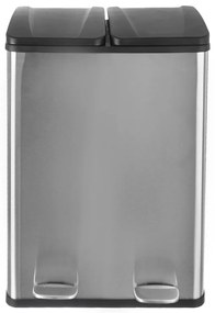 Fényes ezüstszínű rozsdamentes acél szelektív pedálos szemetes 2x30 l Duo – Orion