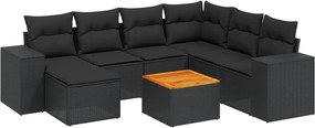 vidaXL 8 részes fekete polyrattan kerti ülőgarnitúra párnákkal