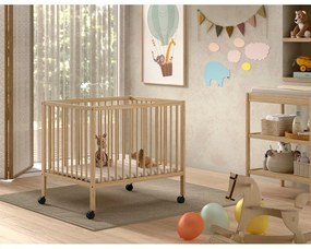 Natúr színű bükkfa járóka állítható magassággal-gurulós 95x75 cm Dino – Vipack