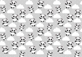 Panda a felhőkben fotótapéta szürke-fehér gyerekszobába 250x175 +ragasztó