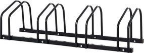 HOMCOM Bicikliállvány - Többhelyes Bicikli Tartó - Időjárásálló, Tartós, Padló- és Falra Szerelhető Acél, 4 Biciklihez, Fekete, 110 x 33 x 27 cm | Aos