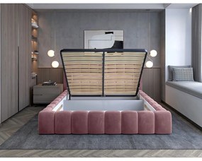 Rózsaszín kárpitozott ágyneműtartós franciaágy ágyráccsal 180x200 cm Lamica – ELTAP