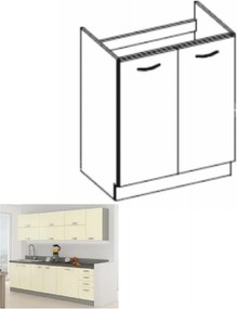 Alsó mosogató szekrény, magas fényű bézs, PRADO 80 ZL 2F BB