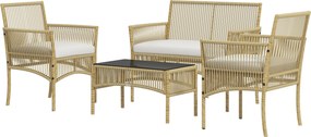 Outsunny 4 részes Rattan Kerti Bútor Szett: 1 2-fős Kanapé, 2 Karosszék, Párnák és 1 Üvegtetős Kávézóasztal Kültéri Használatra | Aosom