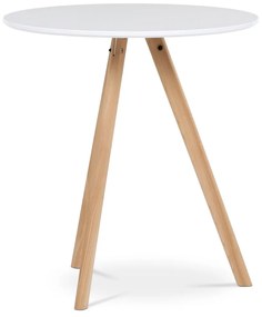 Kerek étkezőasztal 70x70x75 cm, MDF felső fehér matt lakk, tömör bükk lábak. Dt-320