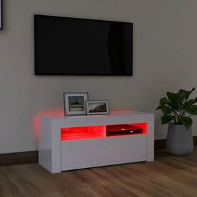 magasfényű fehér TV-szekrény LED lámpákkal 90x35x40 cm