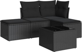 vidaXL 5 részes fekete polyrattan kerti kanapészett párnákkal