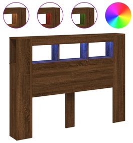 barna tölgyszínű szerelt fa LED-es fejtámla 140x18,5x103,5 cm