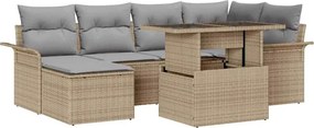 vidaXL Kerti Kanapé Szett párnával 7 pcs Bézs Poli rattan