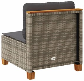 szürke polyrattan karfa nélküli kerti kanapé párnával