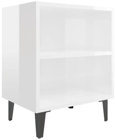 2 db magasfényű fehér éjjeliszekrény fém lábakkal 40x30x50 cm