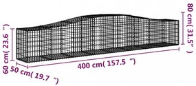 íves horganyzott vas gabion kosár 400x50x60/80 cm