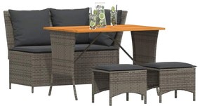 vidaXL 4 részes szürke polyrattan kerti étkezőszett párnával