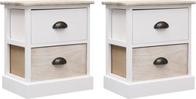 vidaXL 2 db fehér és természetes császárfa éjjeliszekrény 38x28x45 cm