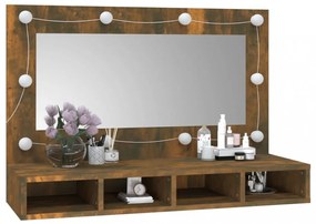 füstös tölgy színű tükrös szekrény LED-ekkel 90 x 31,5 x 62 cm