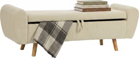 HOMCOM 73 L Storage Bench, 59 x 17.7 x 20 in (150 x 45 x 51 cm), Upholstered Corduroy Velvet with Armrests and Hevea Wood Legs, Beige | Aosom