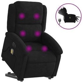 elektromos felállást segítő fekete bársony masszázsfotel