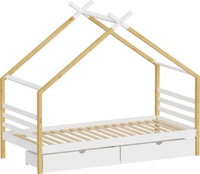 Montessori ágy, fehér/barna, 90x200, TARA