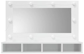 magasfényű fehér tükrös szekrény LED-ekkel 90 x 31,5 x 62 cm