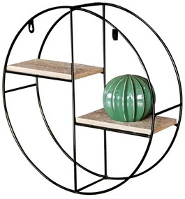 Raft de perete Modern Stejar cu ramă de Metal Neagră. Dimensiune: 36 cm. Material: MDF și Metal P-063