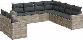 vidaXL 9 részes világosszürke polyrattan kerti ülőgarnitúra párnával