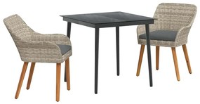 Étkezőgarnitúra 3 pcs Világosszürke Poli rattan