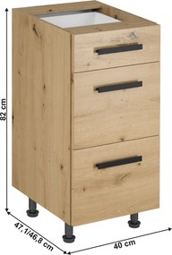 Alsó szekrény, artisan tölgy, fogantyúkkal, LANGEN D40S3 U