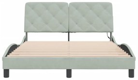 világosszürke bársony ágykeret LED-ekkel matrac nélkül 140 x 190 cm