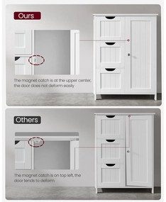 Szabadon álló ajtós, 3 fiókos szekrény, fehér 60x30x81cm