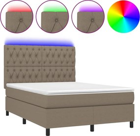 vidaXL tópszínű szövet rugós és LED-es ágy matraccal 140x190cm