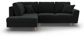 Fekete bársony kinyitható tárolóhelyes sarokkanapé (bal oldali-L alakú) Kyoto – Cosmopolitan Design