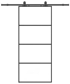 Fekete ESG üveg tolóajtó fémszerelvény-szettel 90x205 cm