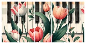 5 részes kép zongora és tulipánok virágszimfóniában