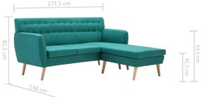 L-alakú zöld szövet kanapé 171,5 x 138 x 81,5 cm