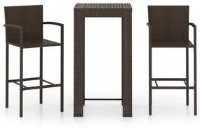 3 részes barna polyrattan kerti bárszett kartámasszal