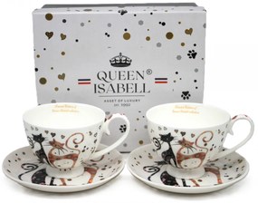 Cicás porcelán csésze aljjal 2 személyes 250 ml fekete-barna virágos macskák