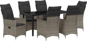 vidaXL Kert étkező szett párnával 7 pcs Szürke polirattan