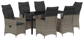 vidaXL Kert étkező szett párnával 7 pcs Szürke polirattan