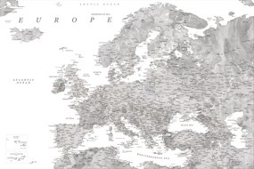 Térkép Detailed map of Europe in gray watercolor, Blursbyai