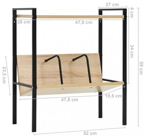 2-szintes fekete és tölgy szerelt fa könyvespolc 52x28x59 cm