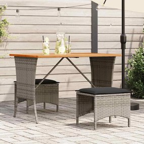 szürke polyrattan akácfa lapos kerti asztal 105x75x72 cm
