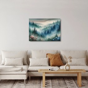 Üveg kép - Erdős táj köddel (70x50 cm)