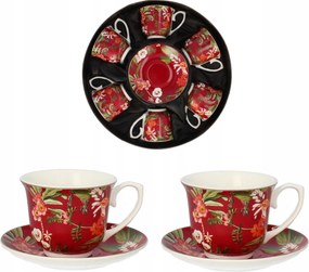 6 darabos készlet: 250 ml-es porcelán kávéscsésze csészealjjal, Livello, 14 cm-es virágmintás