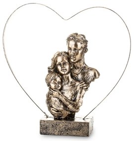 Aranyszín kisgyermekes család dekorfigura szív keretben 29x28x6cm