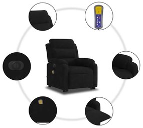 elektromos felállást segítő fekete bársony masszázsfotel