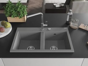 Mexen Hektor kétkamrás gránit mosogató 800 x 480 mm, szürke, króm szifon - 6521802000-71
