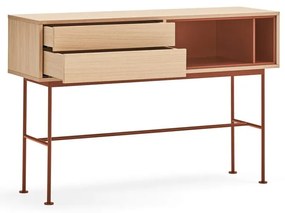 Yoko téglavörös konzolasztal tölgyfa dekorral - Teulat